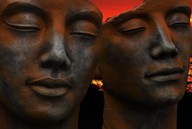 Sculpture of two faces